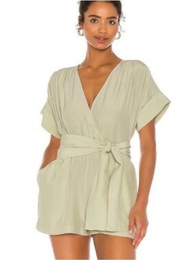 L'Academie Sage Green Wrap Romper Minimalist Short Romper Summer Outfit